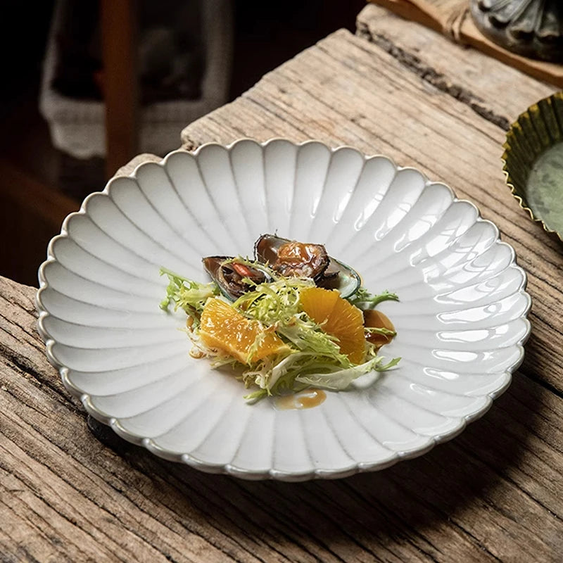Embossed Shell-Edge Ceramic Plate – 8" & 10.5" Salad & Steak Ceramic Dining Plate SPOT