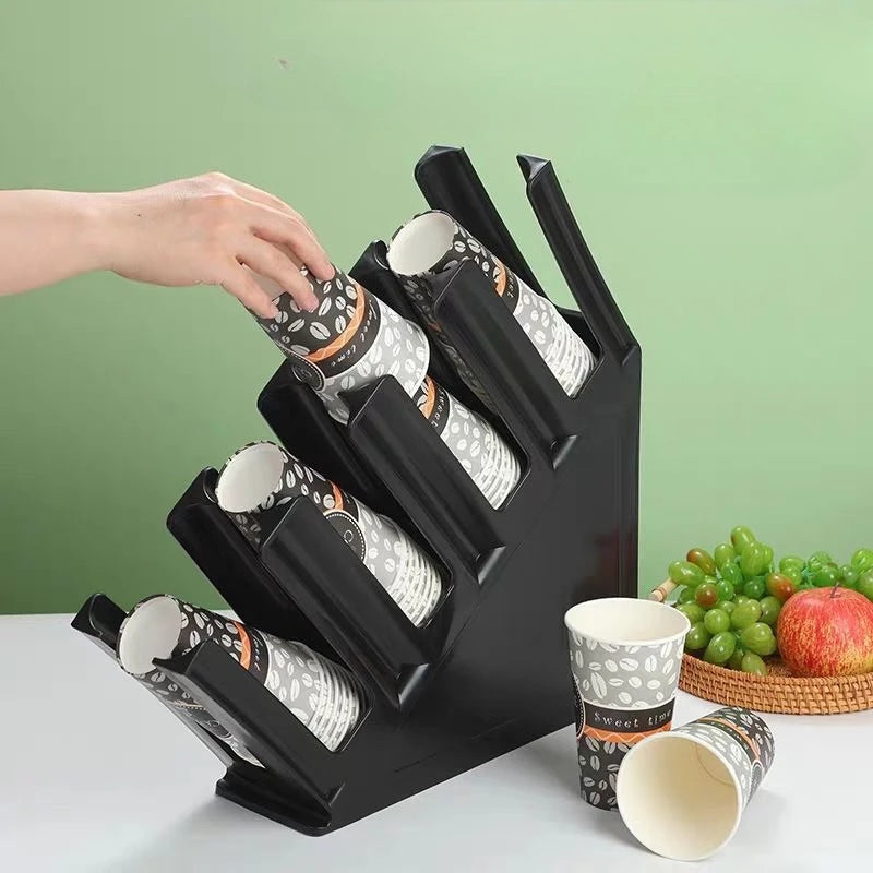 4-Grid Slanted Cup & Lid Dispenser Rack | Countertop Organizer Cup Dispenser Rack SPOT