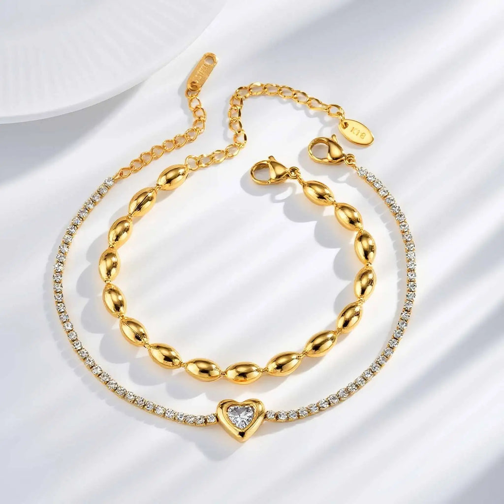 Meaeguet Heart Rhinestone Beaded Layered Bracelet – Waterproof Fashion Bracelet SPOT