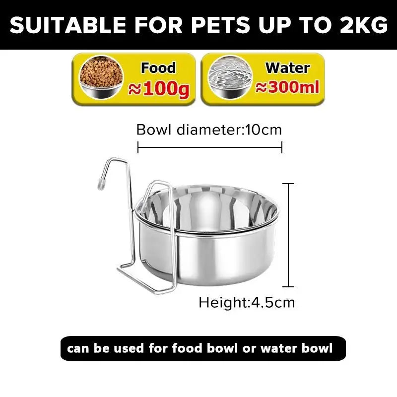 Stainless Steel Hanging Pet Bowl – Cage Mount Dog & Cat Feeder Hanging Pet Bowl SPOT Silver 10cm