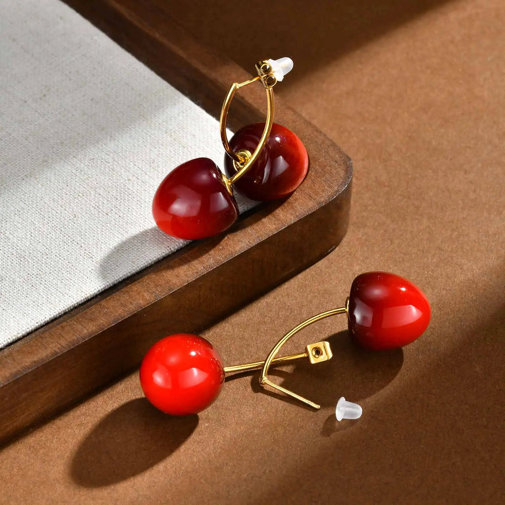 Sweet Cherry Dangle Earrings – Stainless Steel Kpop Jewelry Dangle Earrings SPOT