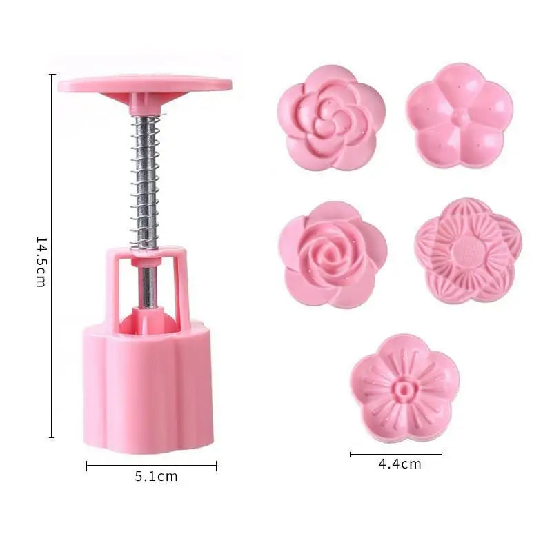 Mooncake Mold Set – 1 Press & 5 Stamps | Food-Grade DIY Pastry Baking Mold SPOT Pink Round