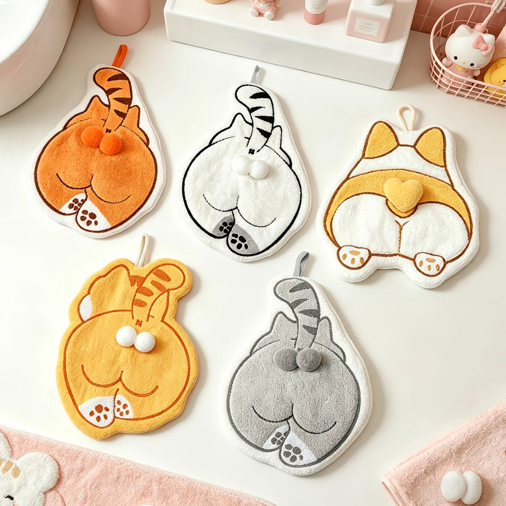 Cute Cat & Dog Butt Hand Towels – Coral Fleece, Hanging Novelty Hand Towel SPOT