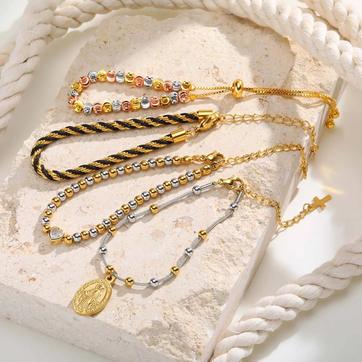 Two-Tone Chunky Chain Bracelet Women – Waterproof Stainless Steel Chain Link Bracelet SPOT
