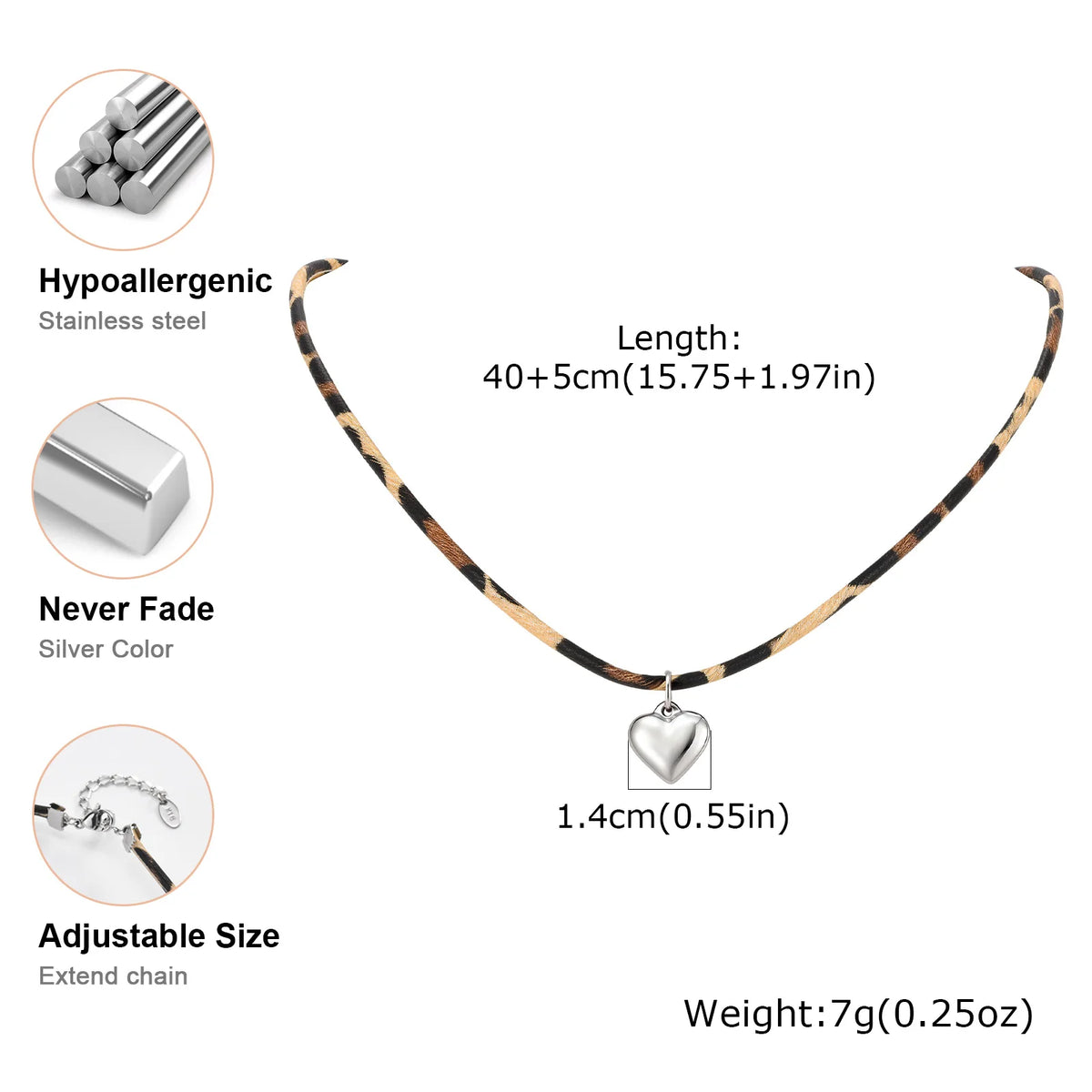 Women's Stainless Steel Heart Leopard Print Choker Necklace Choker Necklace SPOT