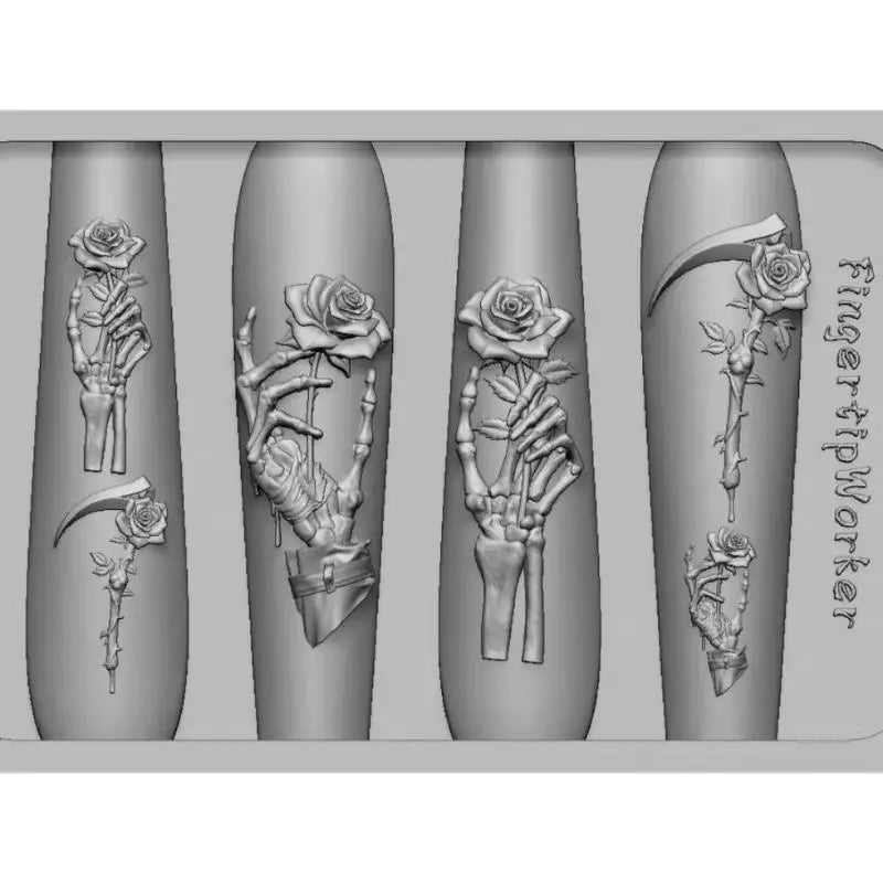 Rose Skull Silicone Nail Art Molds – DIY Carving Design Set Nail Art Mold SPOT