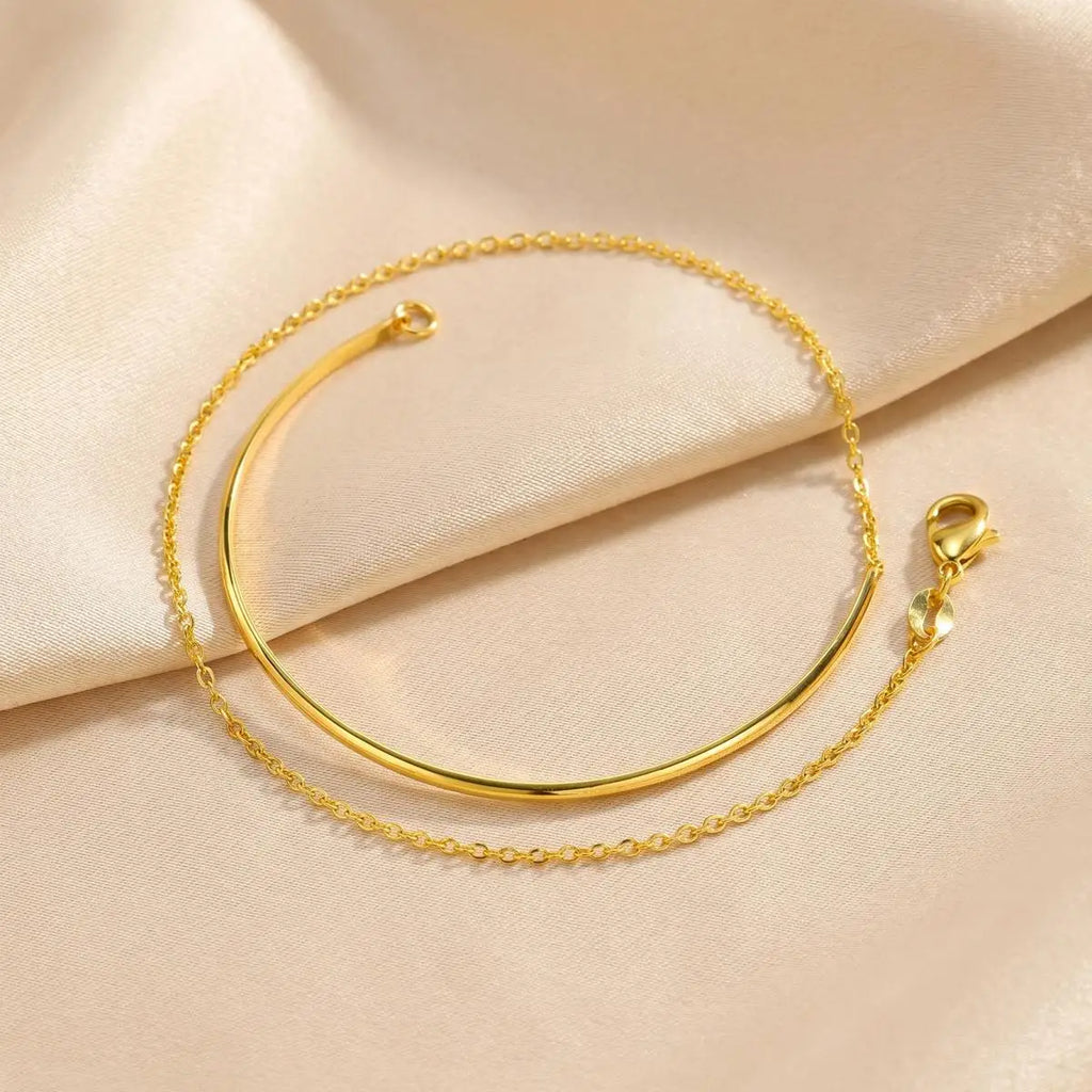 18K Gold Plated Half Chain Bangle Bracelet | Women's Cuff Bangle Bracelet SPOT