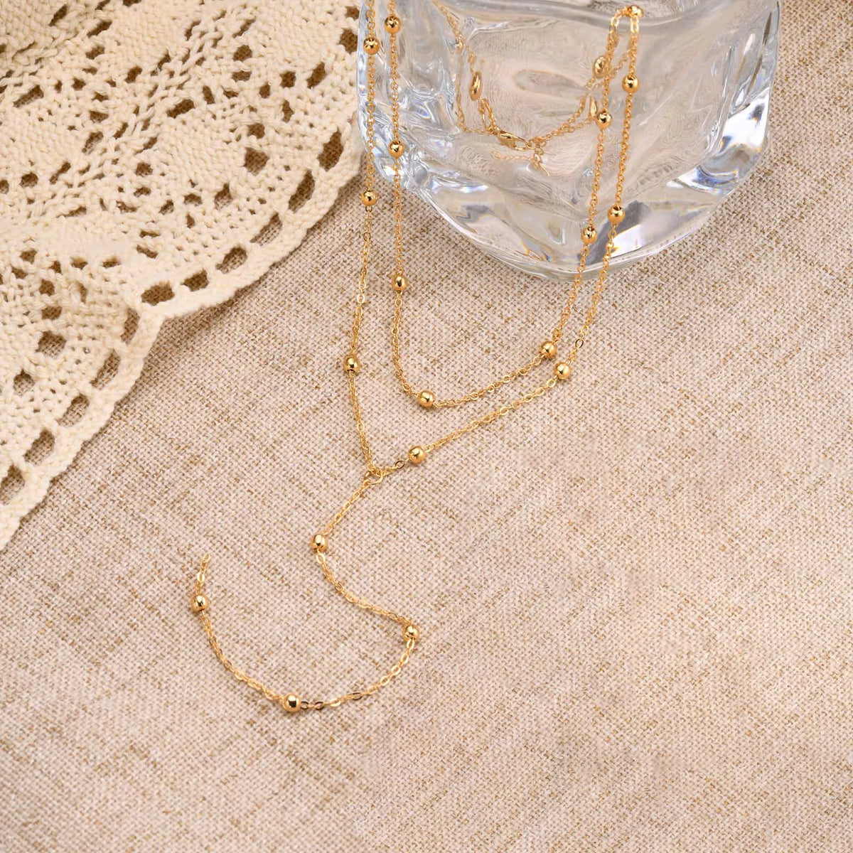 Meaeguet Gold Plated Lariat Necklace – Double Layered Pendant Lariat Pendant Necklace SPOT