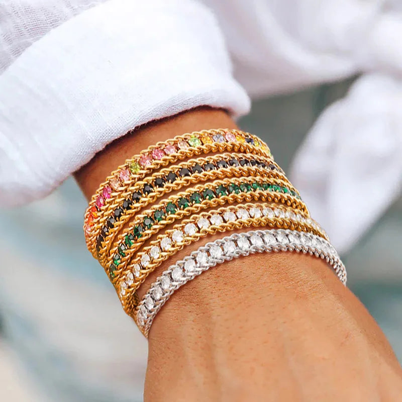 Women's CZ Tennis Bracelet – Gold Stainless Steel Adjustable CZ Tennis Bracelet SPOT