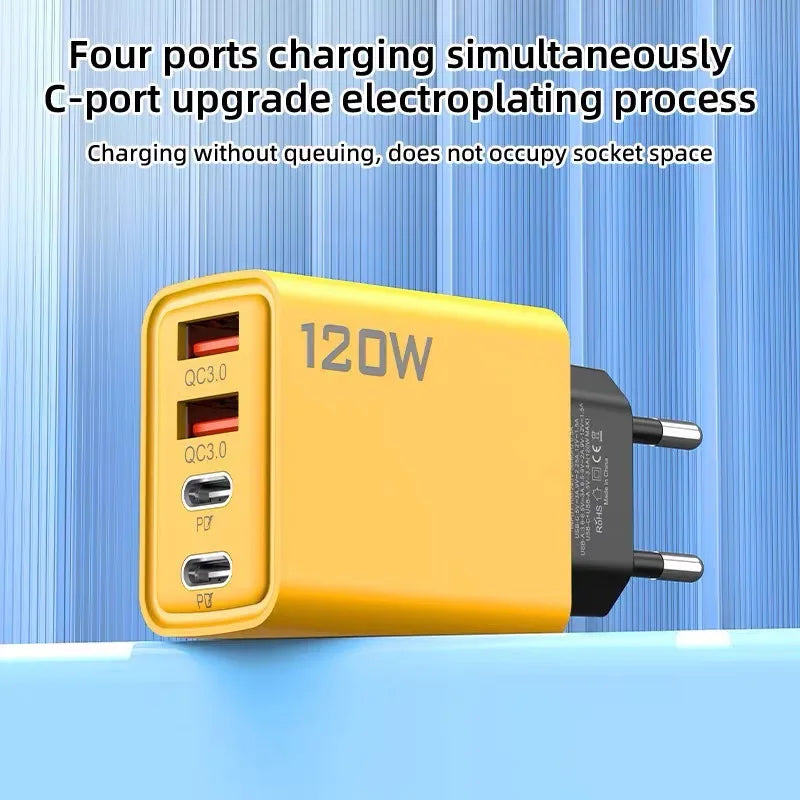 120W 4-Port Fast Wall Charger – 2 USB-A & 2 USB-C PD Wall Charger Adapter SPOT
