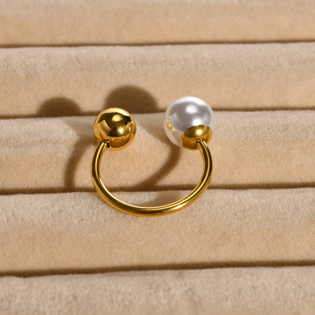 Pearl Beaded Stainless Steel Cuff Ring – Women's Gold Statement Ring Pearl Cuff Ring SPOT