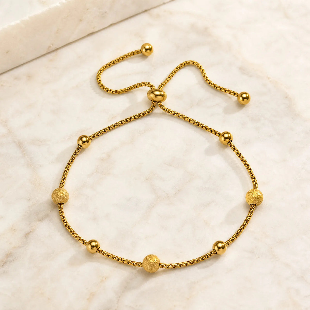 18K Gold Plated Bead Slider Bracelet – Waterproof & Stackable Chain Link Bracelet SPOT