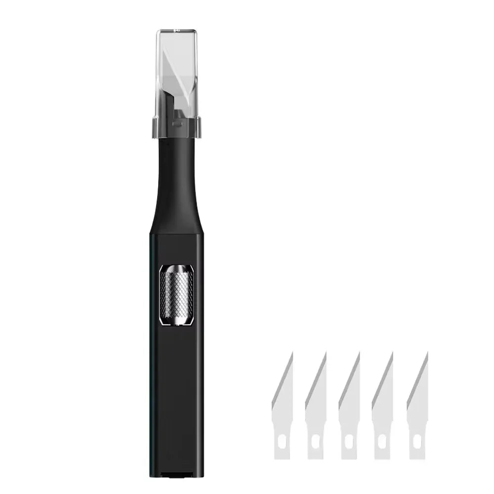 Pen-Style Aluminum Carving Knife + 5 Replaceable Steel Blades Carving Knife Set SPOT black