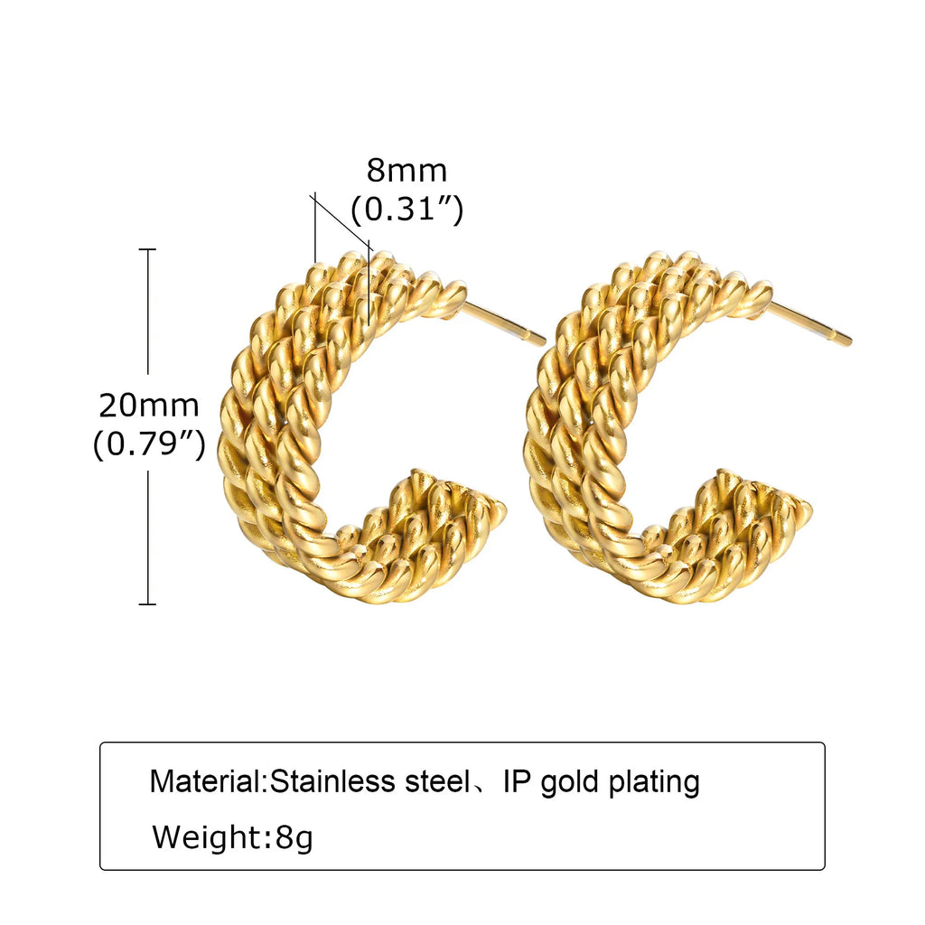 Triple Braided Twist Rope Gold Hoop Earrings – Stainless Steel Hoop Earrings SPOT