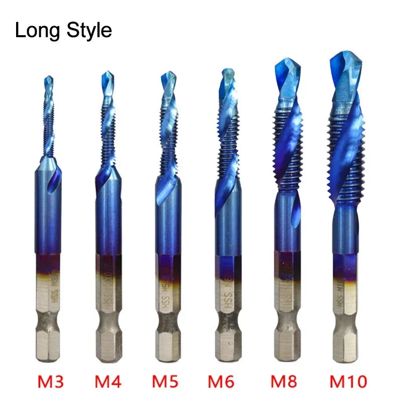 6-Pc Metric Titanium Drill Tap Bit Set M3–M10 | 1/4" Hex Shank