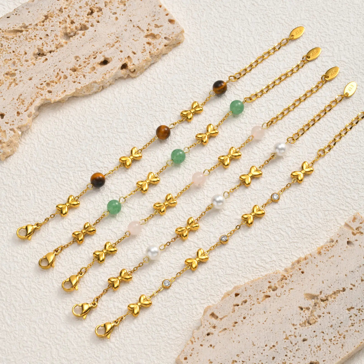Bowknot Natural Stone Bead Bracelet – 18K Gold Girls Jewelry Girls Charm Bracelet SPOT