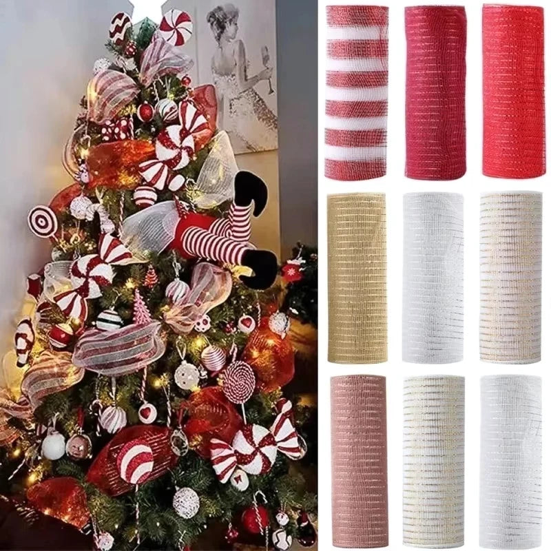 26cm Mesh Christmas Ribbon – 10 Yards Wreath & Tree Decor Christmas Mesh Ribbon SPOT