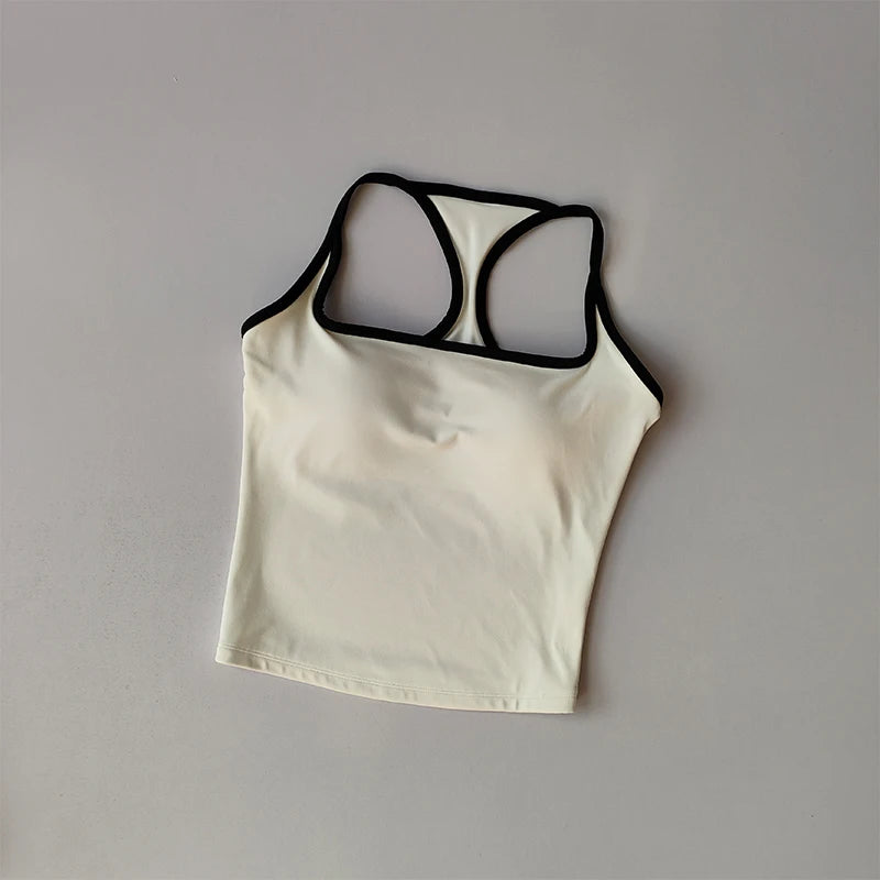 Women's Seamless Yoga Vest with Chest Pad – Pilates Sport Top Yoga Sport Vest SPOT BlackWhite L