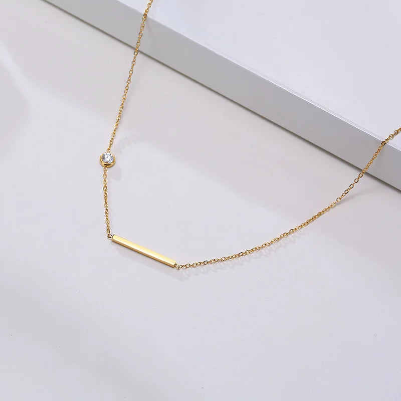 Dainty Skinny Bar Cross Necklace – Minimal Layering Jewelry Bar Pendant Necklace SPOT