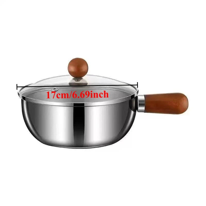 Stainless Steel Mini Milk Pot – Wooden Handle, Non-Slip Base Mini Milk Saucepan SPOT 17cm with cover