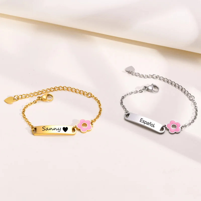 Personalized Kids Name Bracelet – Flower Chain, Custom Date Gift Personalized Bracelet SPOT