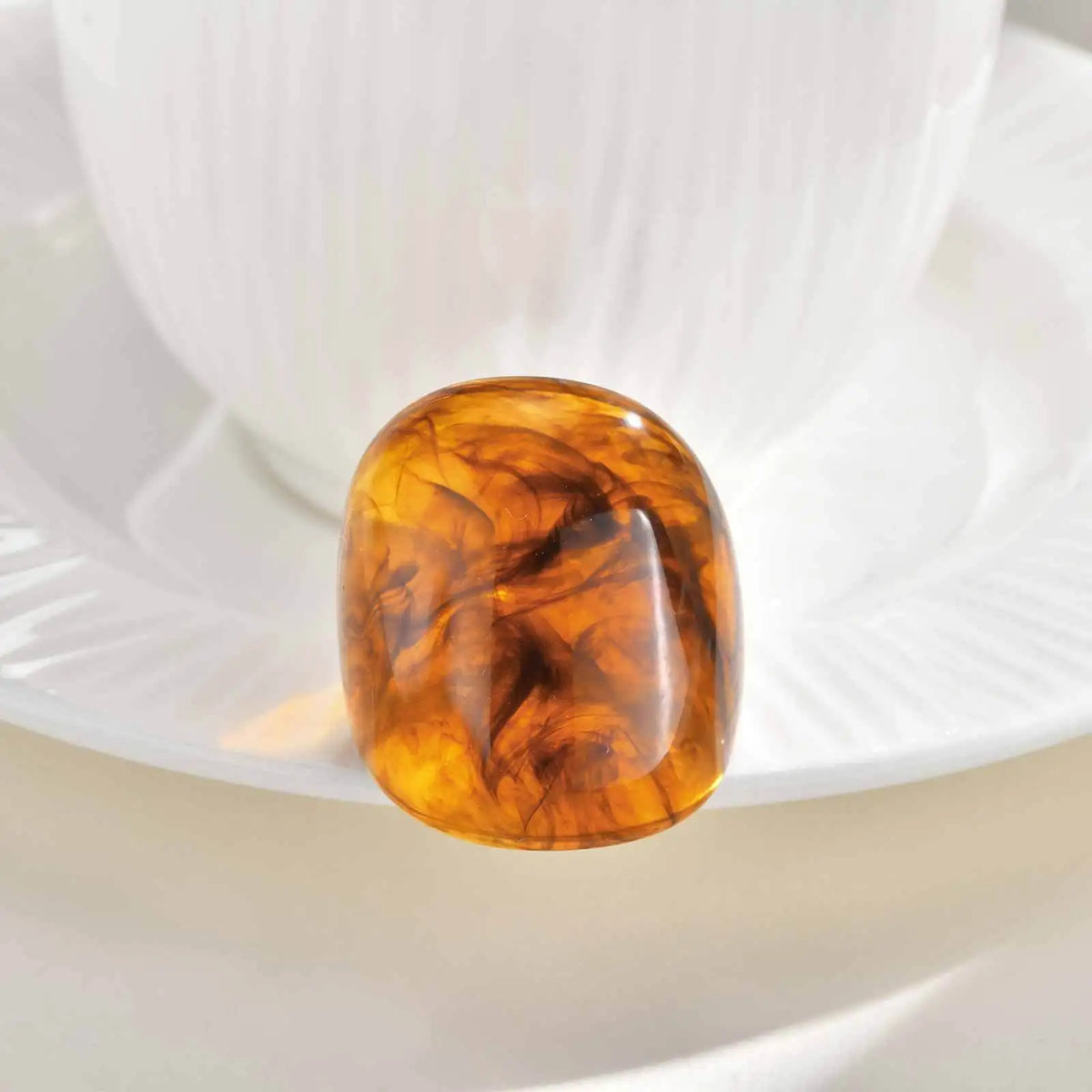 Women's Oversized Geometric Amber Resin Statement Ring Statement Ring SPOT