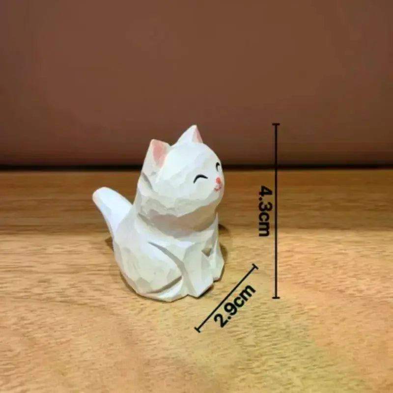 Handmade White Cat Figurine – Wooden Carved Home Décor Statue Decorative Figurine SPOT
