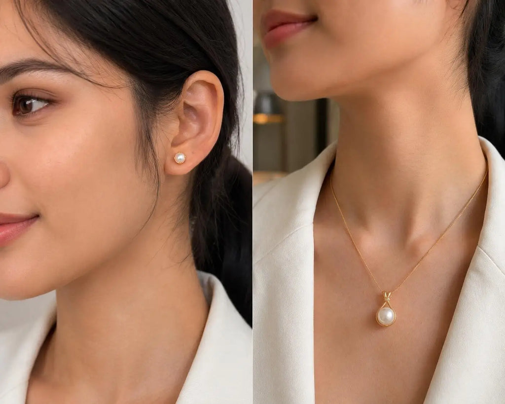 Faux Pearl Jewelry Set – 18K Gold Necklace & Earrings for Women Pearl Jewelry Set SPOT
