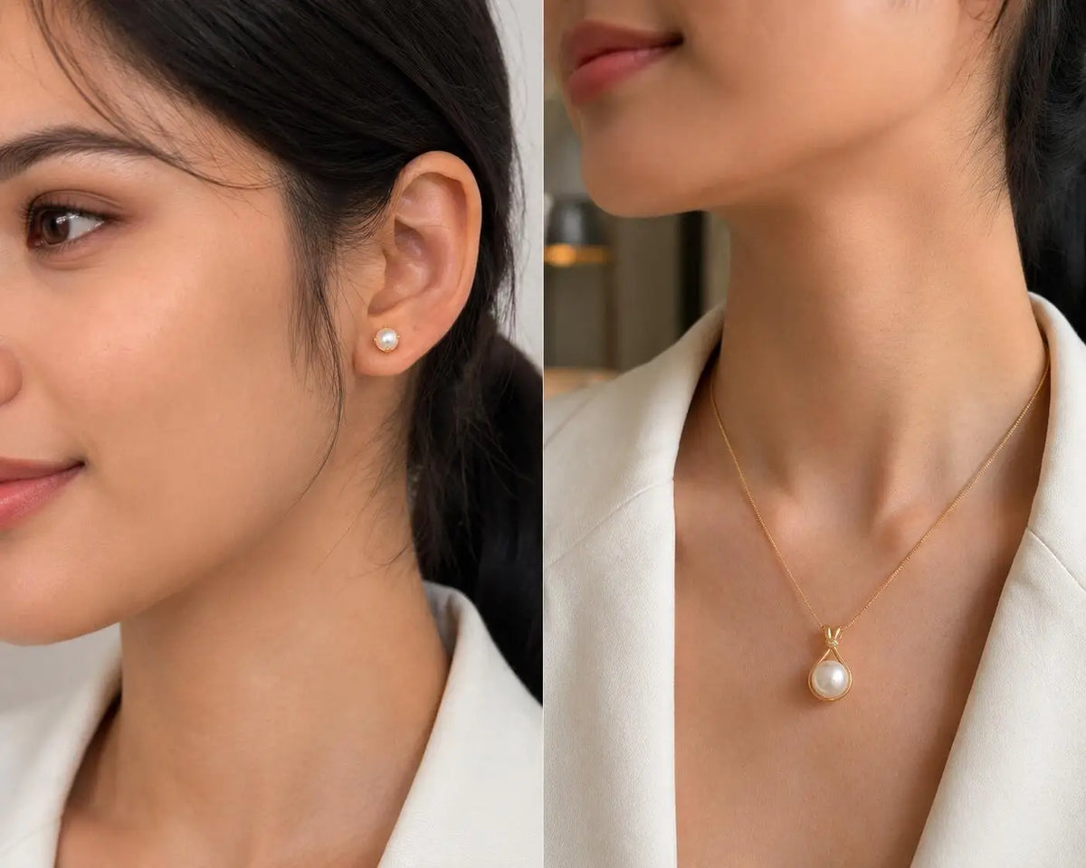 Faux Pearl Jewelry Set – 18K Gold Necklace & Earrings for Women Pearl Jewelry Set SPOT