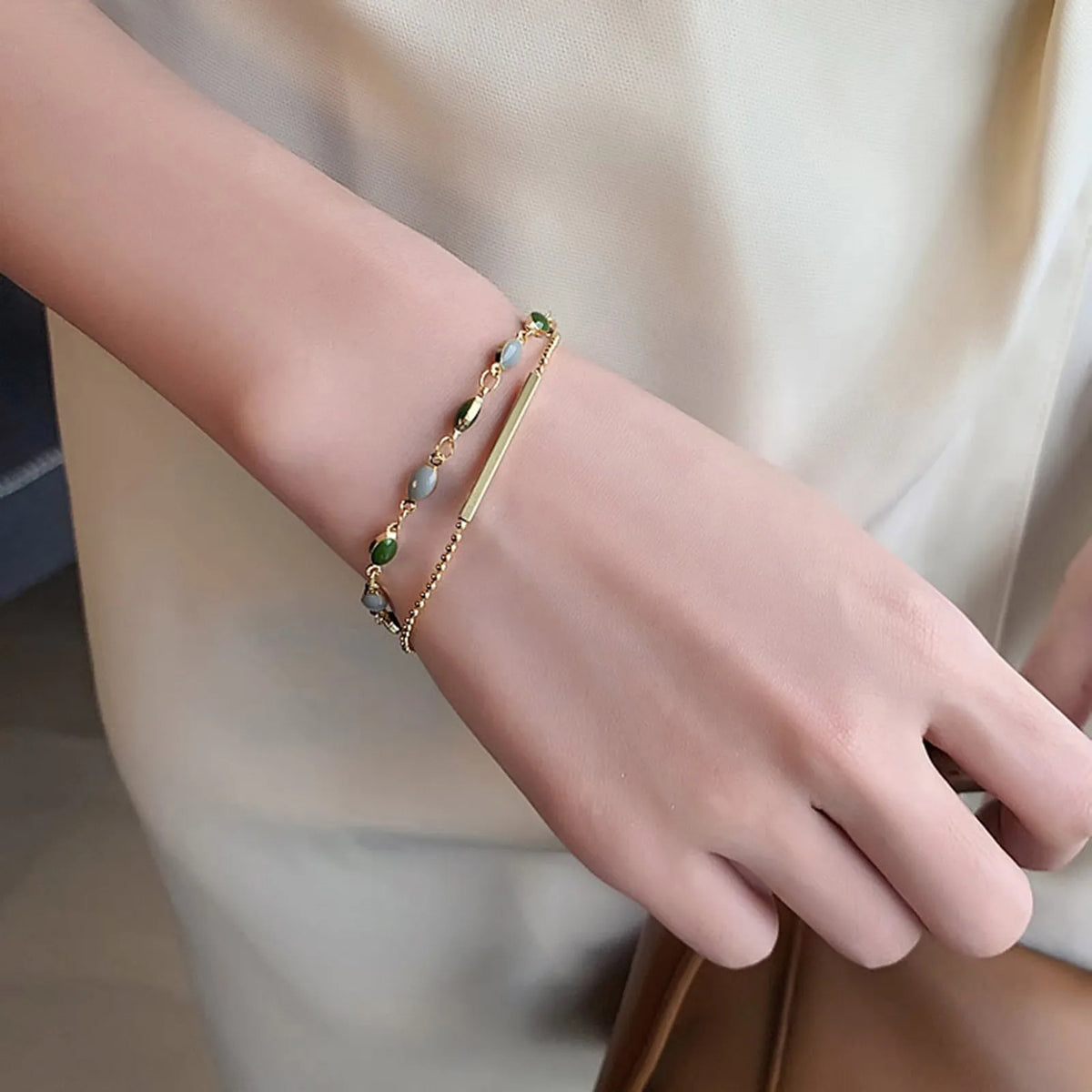 Vintage Double Layer Green Enamel Bracelet – 18K Gold Plated Fashion Bracelet SPOT