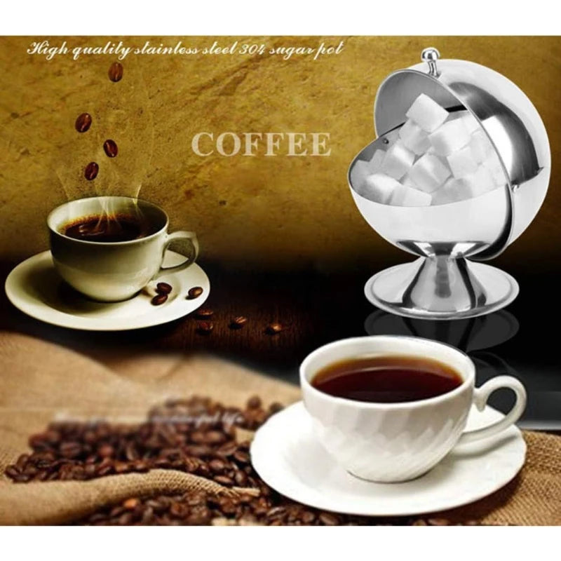 Stainless Steel Spherical Sugar Bowl with Flip-Top Lid Sugar & Condiment Jar SPOT