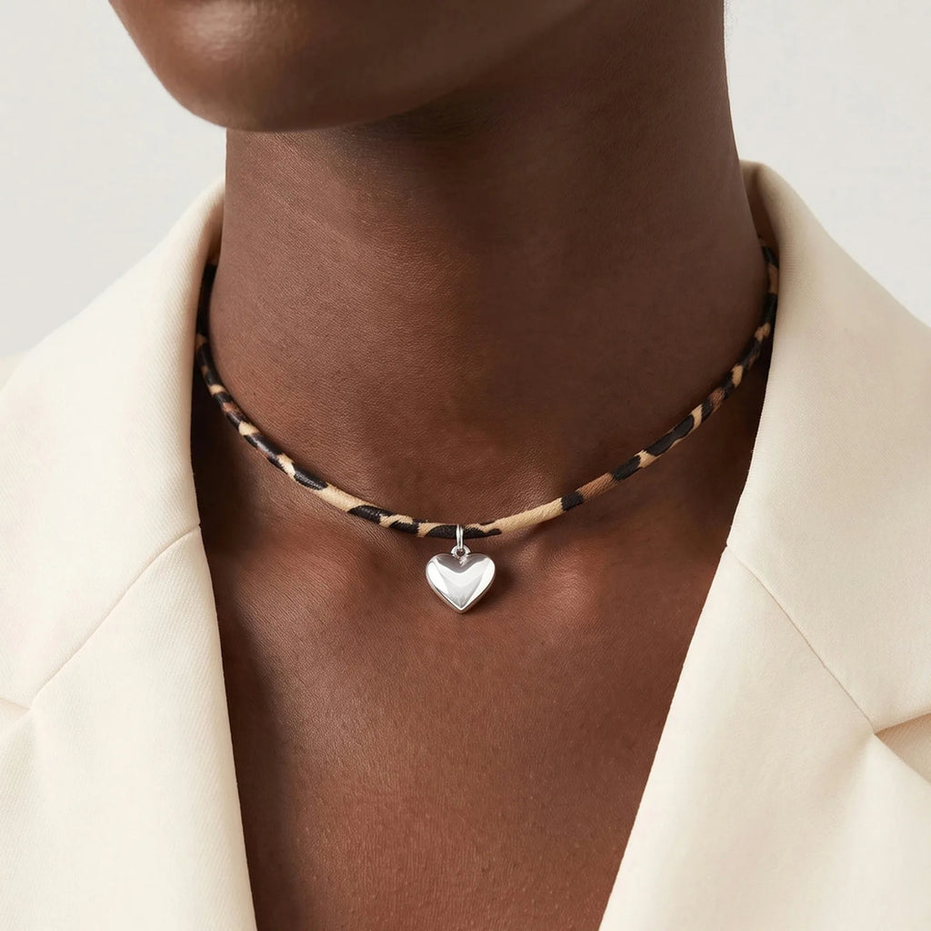 Women's Stainless Steel Heart Leopard Print Choker Necklace Choker Necklace SPOT