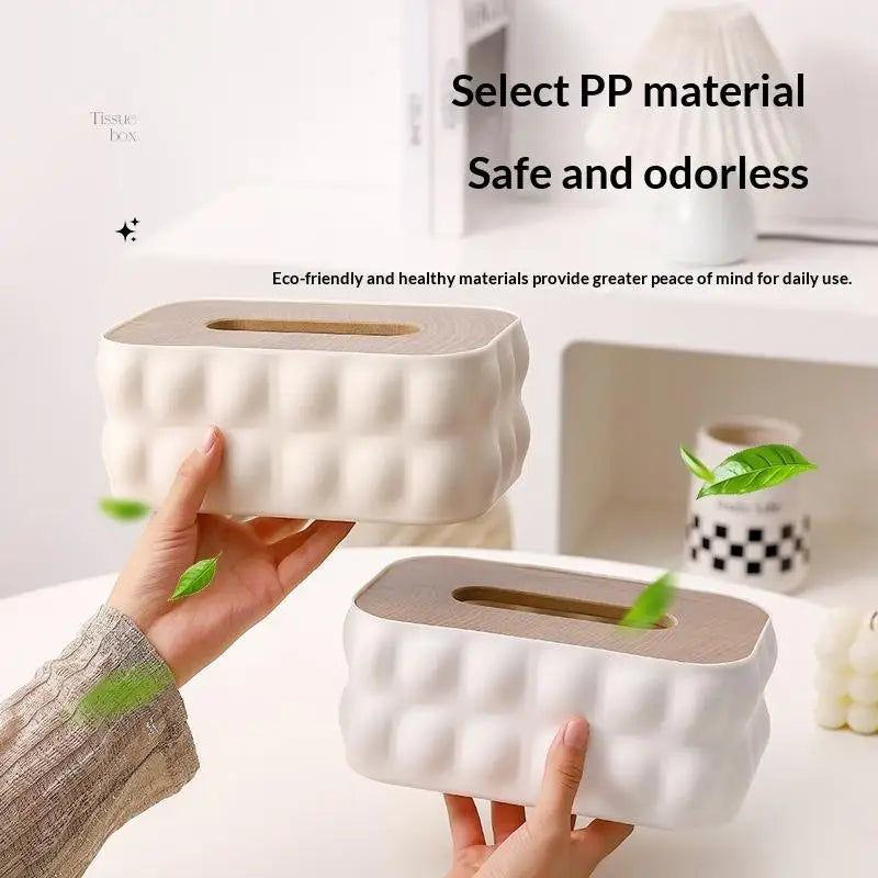Wave Embossed Tissue Box – Wood Lid Dustproof Napkin Holder Tissue Box Cover SPOT