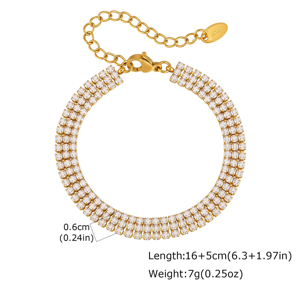 3-Row Tennis Bracelet – 18K Gold Plated CZ Stainless Steel Tennis Bracelet SPOT 6mm