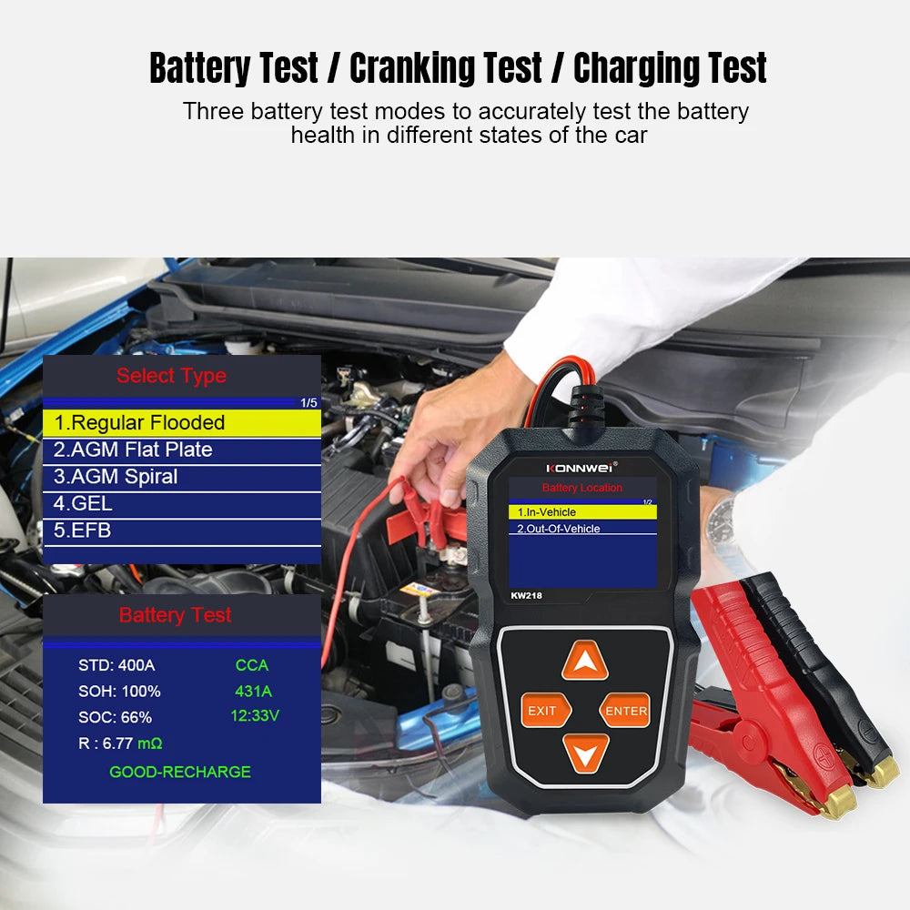 KONNWEI KW218 12V Car & Motorcycle Battery Tester Analyzer Battery Tester Analyzer SPOT