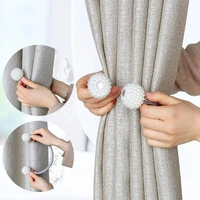 Magnetic Curtain Tie Back Clips – Pearl Ball Buckle Holders Curtain Tie Backs SPOT
