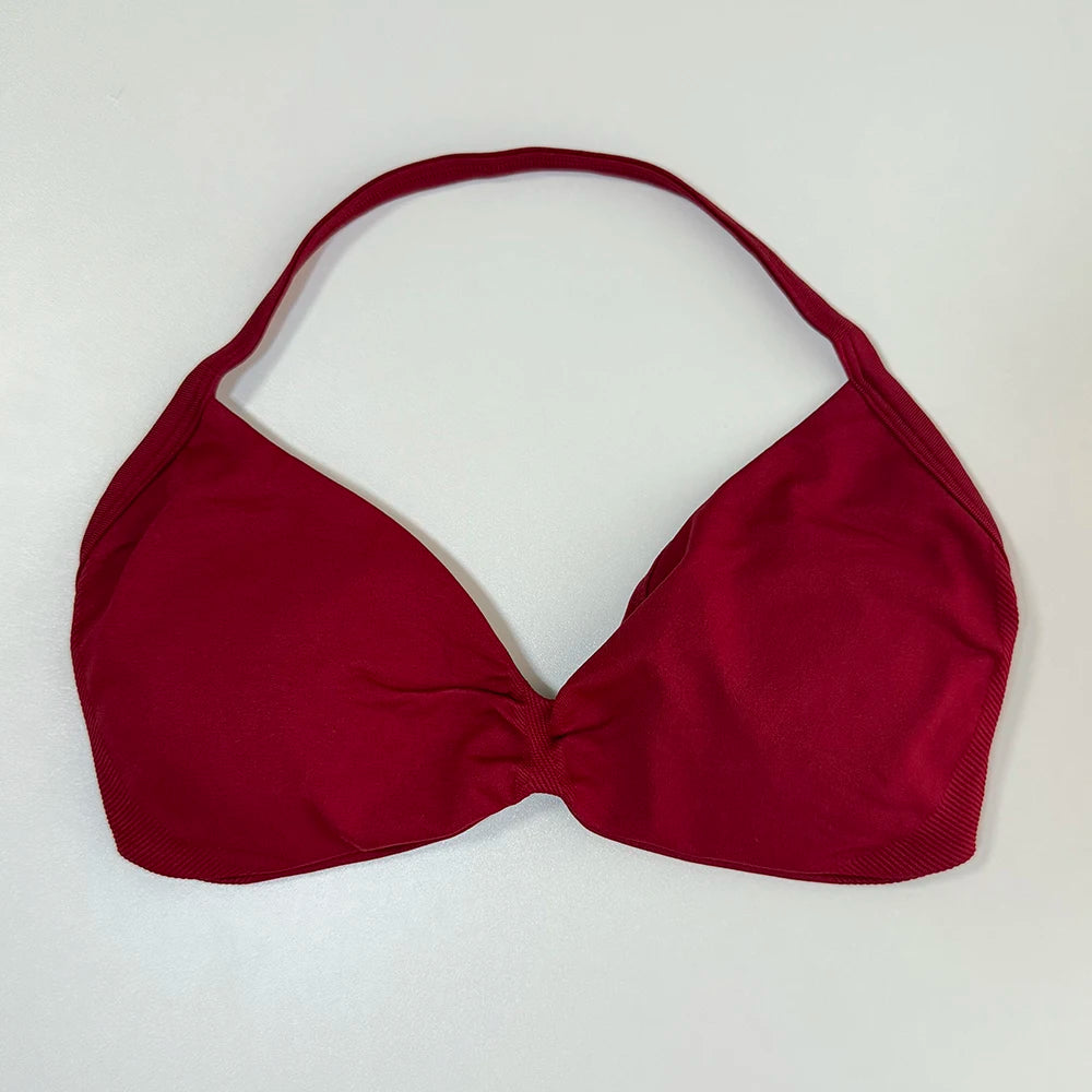 Women's Strappy Halter Sports Bra – Backless Gym Crop Top Women's Sports Bra SPOT Scarlet L