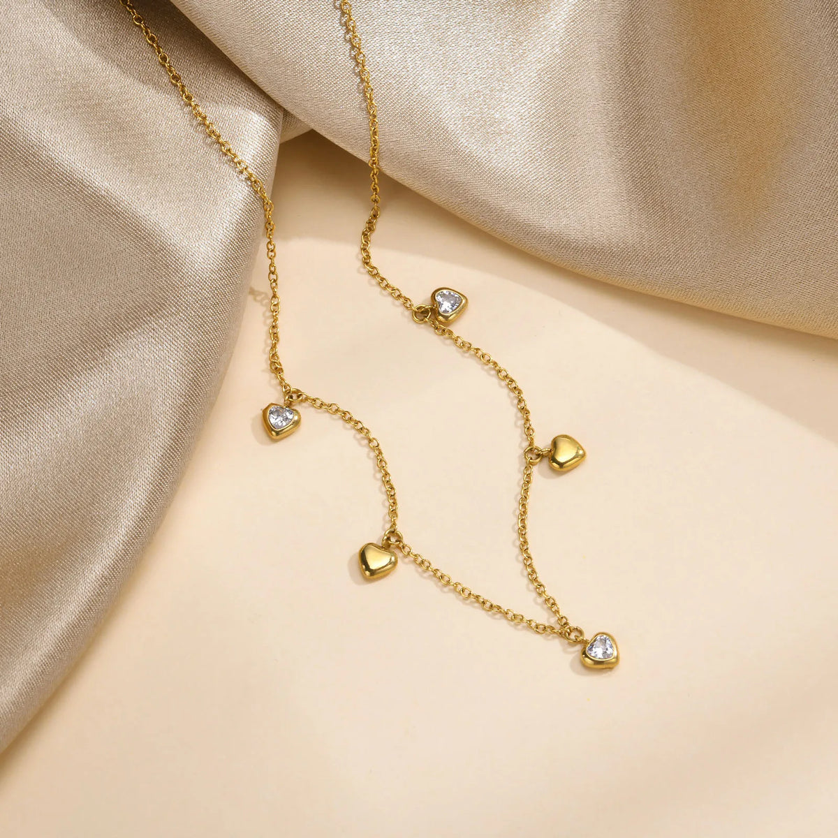 Cubic Zirconia Heart Pendant Necklace – Gold Stainless Steel Heart Pendant Necklace SPOT
