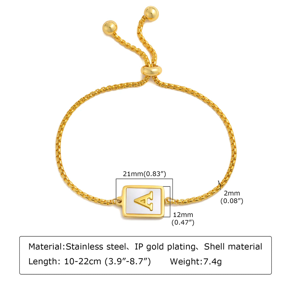 Shell Initial Letter Bracelet – Adjustable Gold Stainless Steel Initial Charm Bracelet SPOT