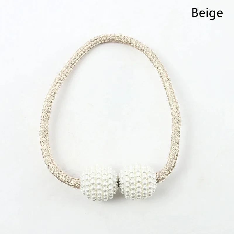Magnetic Curtain Tie Back Clips – Pearl Ball Buckle Holders Curtain Tie Backs SPOT Beige 2Pcs