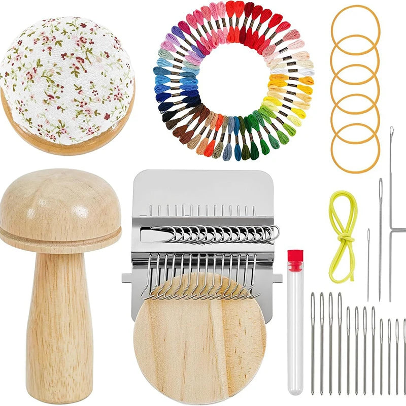 Weaving & Darning Kit – Mini Loom, 14 Hooks, 50 Thread Colors Weaving & Darning Kit SPOT B