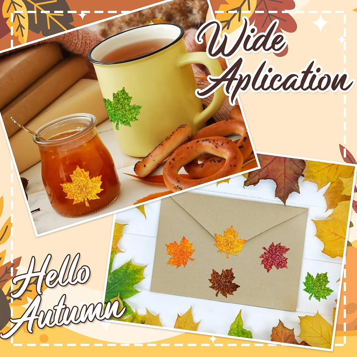 500-Pack Holographic Maple Leaf Stickers – 5 Fall Colors Roll Craft Sticker Roll SPOT