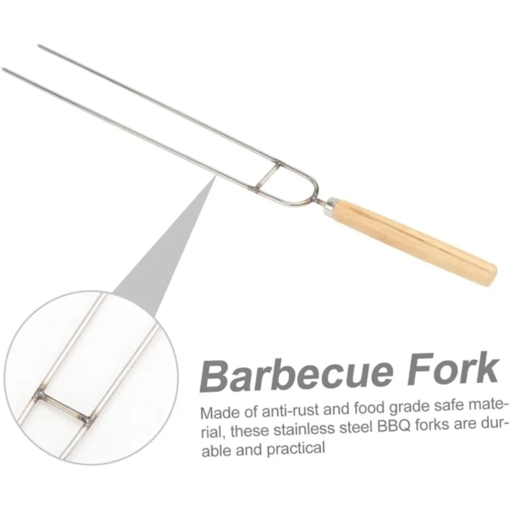Stainless Steel BBQ Double Prong Skewers | Wood Handle Grill Fork BBQ Grill Skewers SPOT
