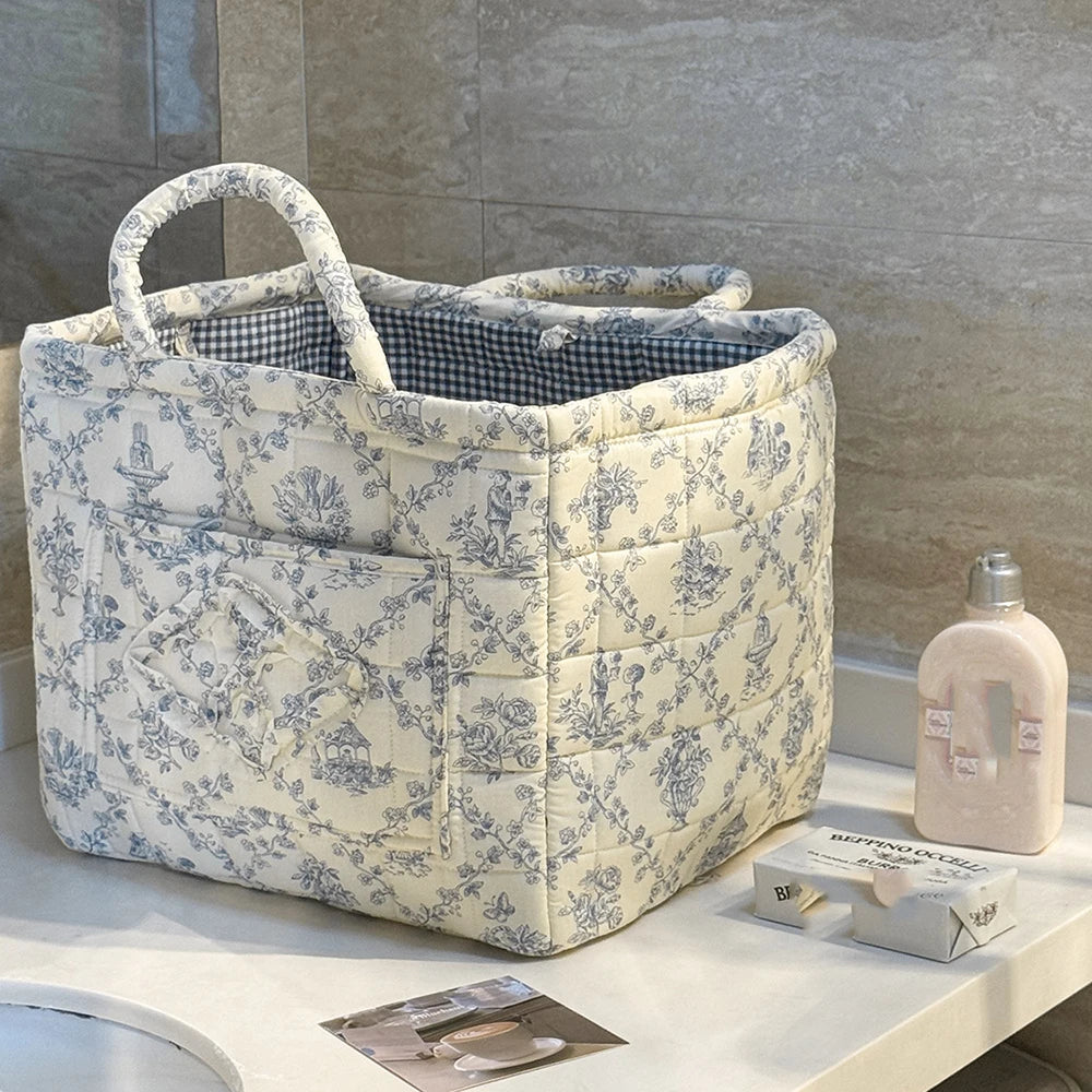 Vintage Floral Foldable Storage Basket with Handle | 32×26cm Foldable Storage Basket SPOT 6