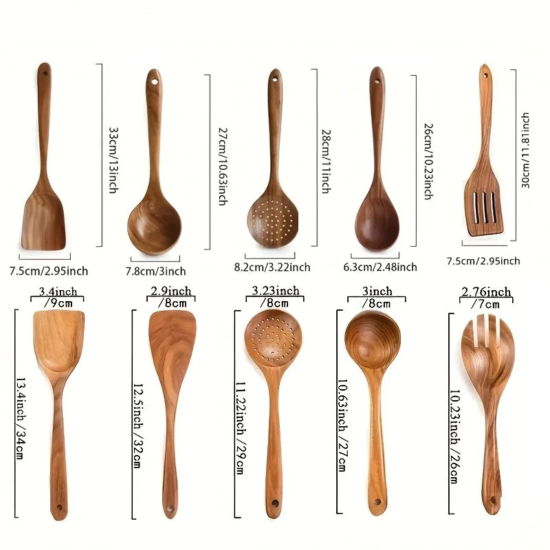 5-Piece Teak Wood Kitchen Utensil Set – Ladle, Turner & More Wooden Utensil Set SPOT