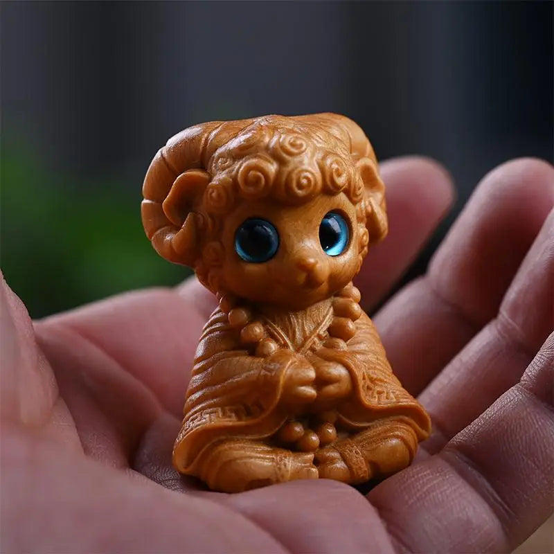 2027 Year of the Sheep Zodiac Wood Carving Feng Shui Statue Zodiac Figurine SPOT