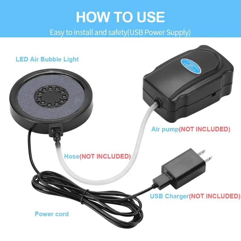 LED Aquarium Air Stone USB Bubble Diffuser – Fish Tank Decor Aquarium Bubble Diffuser SPOT