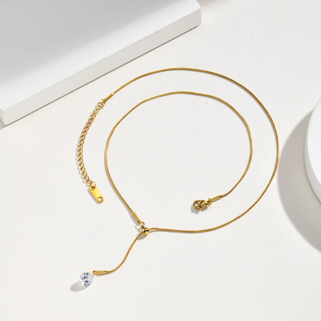 18K Gold Lariat Y-Necklace with Teardrop CZ – Women's Jewelry Lariat Pendant Necklace SPOT