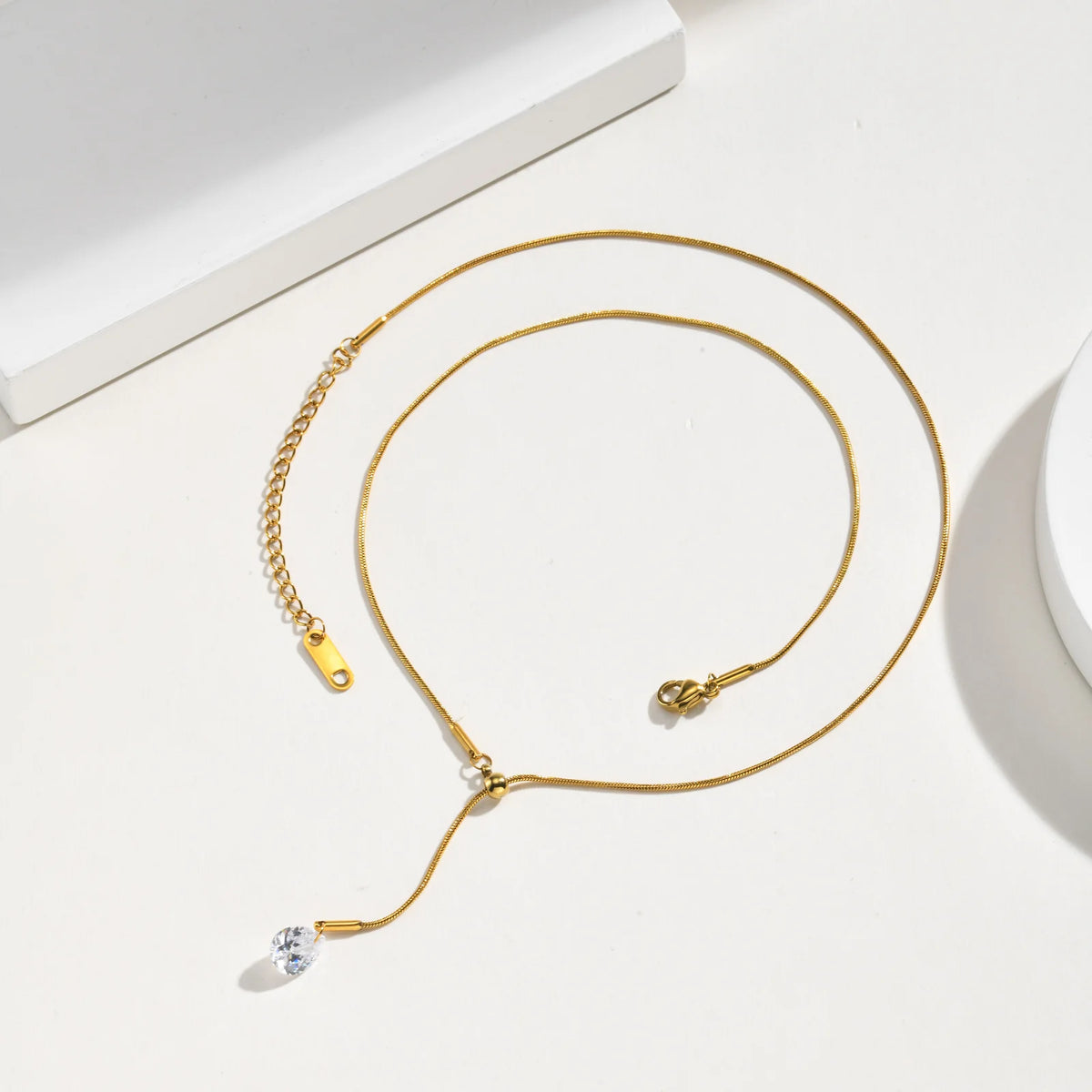 18K Gold Lariat Y-Necklace with Teardrop CZ – Women's Jewelry Lariat Pendant Necklace SPOT