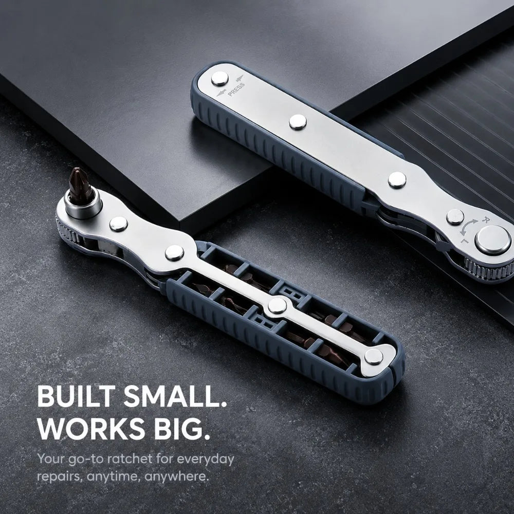 Bidirectional Ratchet Screwdriver – Foldable Right Angle Multi-Bit Ratchet Screwdriver Set SPOT